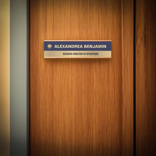 Business Employee Logo Gold Blue Modern Custom サインプレート