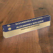 Business Employee Logo Gold Blue Modern Custom デスクネームプレート (側面)