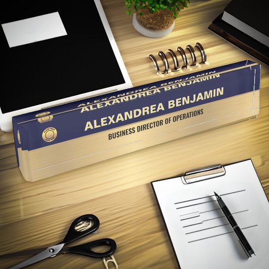 Business Employee Logo Gold Blue Modern Custom デスクネームプレート