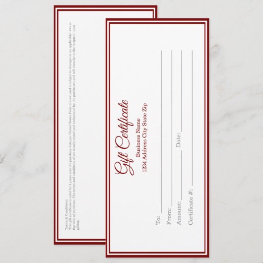 Business Gift Certificate - Printed Template (正面/裏面)