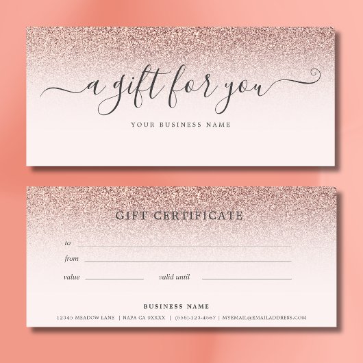 Business Gift Certificate Rose Gold Ombre