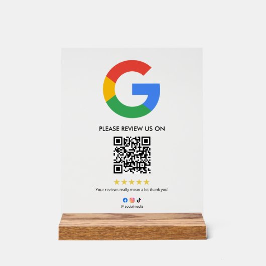 Business Google Review Tabletop Sign l QR Code アクリルサイン (正面)