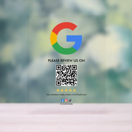 Business Google Review Tabletop Sign l QR Code アクリルサイン (ニュートラル)