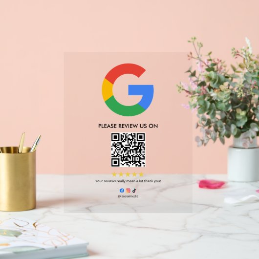 Business Google Review Tabletop Sign l QR Code アクリルサイン (ウェディング)