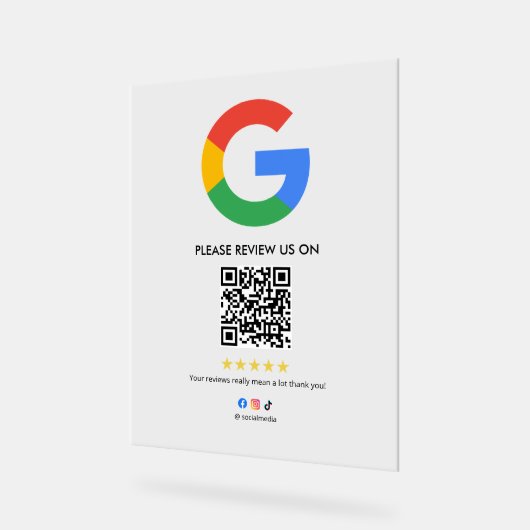 Business Google Review Tabletop Sign l QR Code アクリルサイン (傾斜)