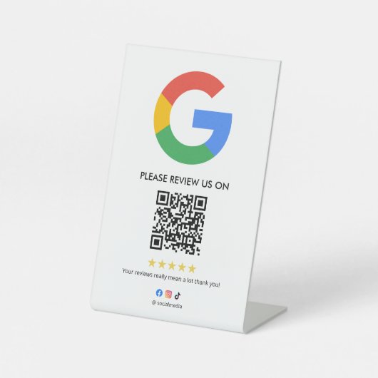 Business Google Review Tabletop Sign l QR Code 台座サイン (正面)