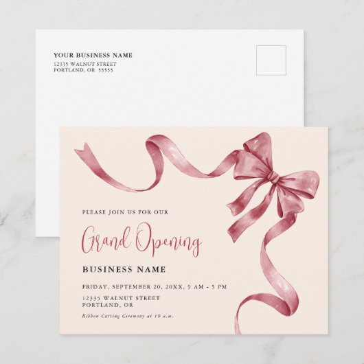 Business Grand Opening Modern Ribbon Cutting 招待状 (正面/裏面)