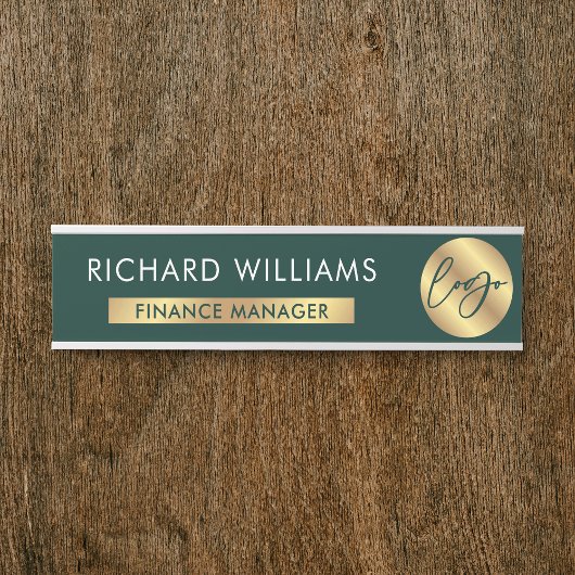 Business Greenおよび金ゴールドロゴ従業員名役職 サインプレート