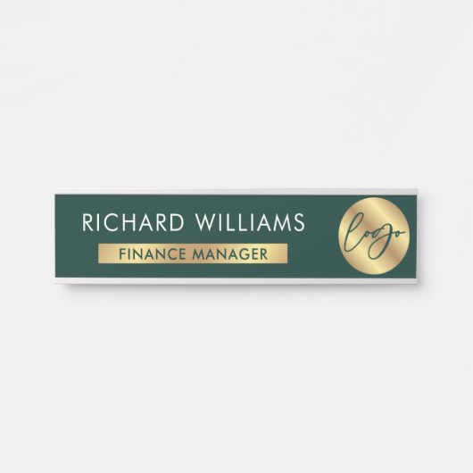 Business Greenおよび金ゴールドロゴ従業員名役職 サインプレート (正面)