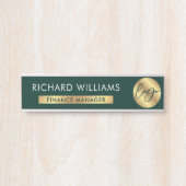 Business Greenおよび金ゴールドロゴ従業員名役職 サインプレート (正面)