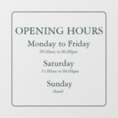 Business Green Opening Hours Sign | Window Cling ウィンドウサイン (シート)