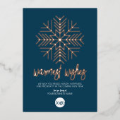 Business Greeting Blue Plaid Warmest Wishes Rose 箔シーズンカード (正面)