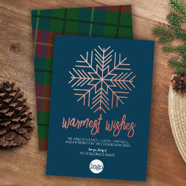 Business Greeting Blue Plaid Warmest Wishes Rose 箔シーズンカード