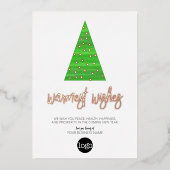 Business Greeting Warmest Wishes Watercolor Tree 箔シーズンカード (正面)