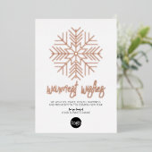 Business Greeting White – 暖かいスノーフレークバラ金ゴールド 箔シーズンカード (立ち正面)