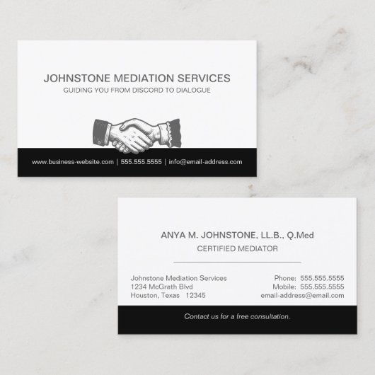 Business Handshake Professional Black Gray 名刺 (正面/裏面)