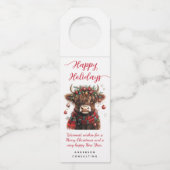 Business Happy Holidays Cute Festive Highland Cow ボトルネックタグ (正面)