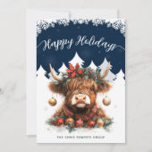 Business Happy Holidays Festive Highland Cow シーズンカード (正面)