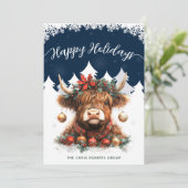 Business Happy Holidays Festive Highland Cow シーズンカード (スタンド正面)