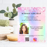 Business holographic photo qr code instagram チラシ<br><div class="desc">Personalize and add your name,  address,  your text,  photo,  your own QR code to your instagram account. Blush pink,  purple,  rose gold,  mint green,  holographc bacground decorated with faux glitter sparkles.</div>