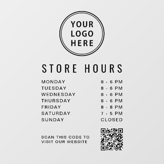 Business Hours Logo QR Code ウィンドウサイン (シート)