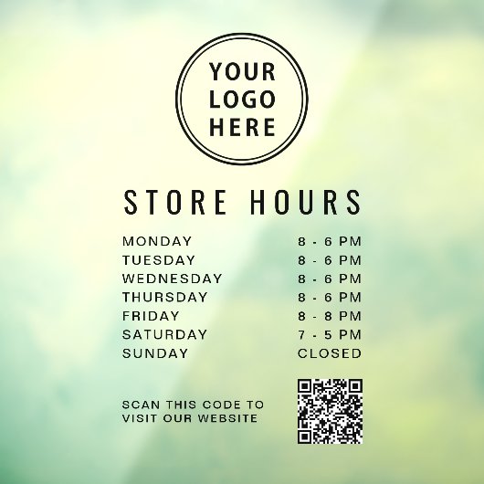 Business Hours Logo QR Code ウィンドウサイン (シート3)