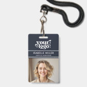 Business ID Card QR Modern Large Photo Employee バッジ (正面（ネックストラップ付）)