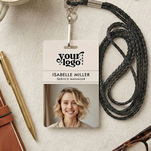 Business ID Card QR Modern Large Photo Employee バッジ