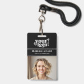 Business ID Card QR Modern Large Photo Employee バッジ (正面（ネックストラップ付）)