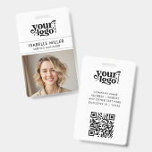 Business ID Card QR Modern Large Photo Employee バッジ (正面＆裏面)