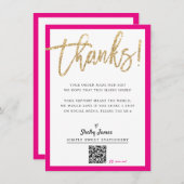 BUSINESS INSERTシックモダングリッタースクリプトピンク サンキューカード (正面/裏面)