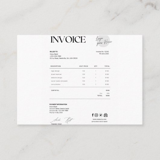 Business invoice コーリングカード (正面)
