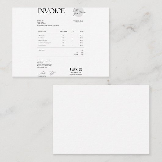 Business invoice コーリングカード (正面/裏面)