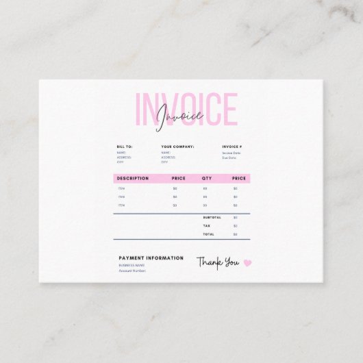 Business Invoice コーリングカード (正面)
