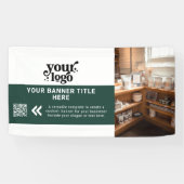 Business LogoダークグリーンQRコモダンードフォト 横断幕 (横)