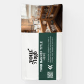 Business LogoダークグリーンQRコモダンードフォト 横断幕 (縦)