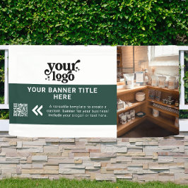 Business LogoダークグリーンQRコモダンードフォト 横断幕