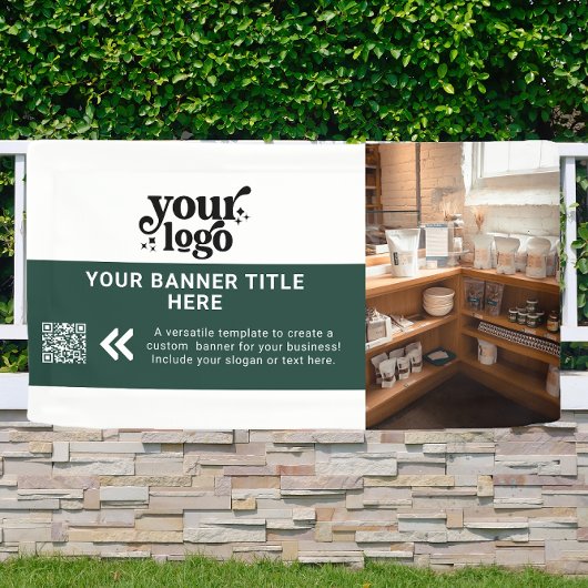 Business LogoダークグリーンQRコモダンードフォト 横断幕