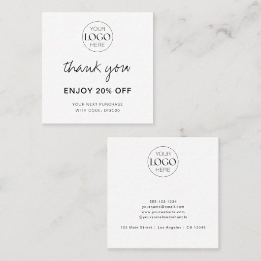 Business Logo モダン Chic Thank You 割引カード (正面/裏面)