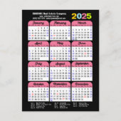 Business Logo 2025カレンダーブラックピンクミニマリスト シーズンポストカード (正面)