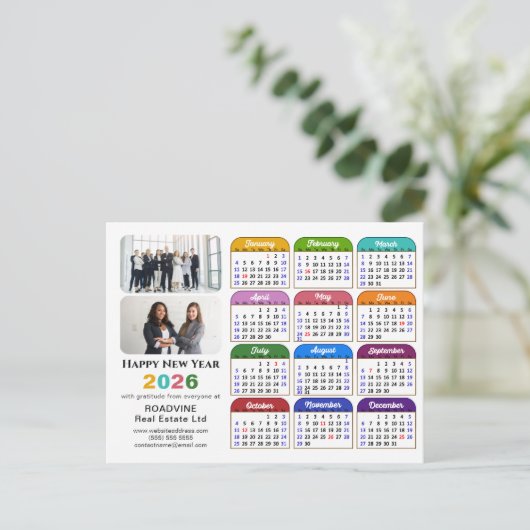 Business Logo 2025カレンダーモダン黒カラフル シーズンポストカード (スタンド正面)