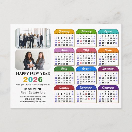 Business Logo 2025カレンダーモダン黒カラフル シーズンポストカード (正面)