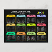 Business Logo 2025カレンダーモダン黒カラフル シーズンポストカード (正面)