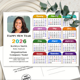 Business Logo 2025カレンダーモダン黒カラフル シーズンポストカード