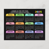 Business Logo 2025カレンダーモダン黒カラフル シーズンポストカード (正面)