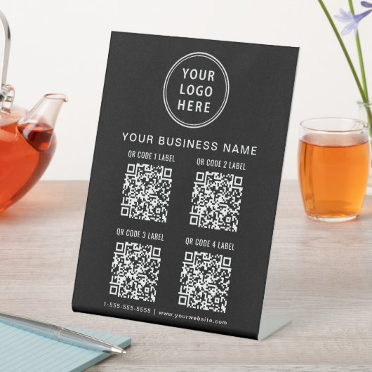 Business Logo 4 QR Codes Black 台座サイン (インサイチュ)