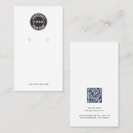 Business Logo and QR Code Earrings Display Card ロイヤリティカード (正面/裏面)