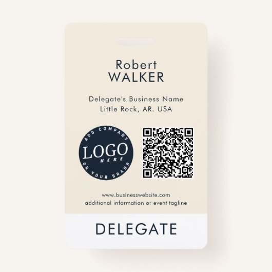 Business Logo and QR Code Event Attendee Custom ID バッジ (正面)