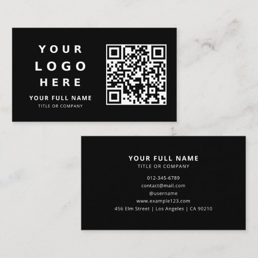 Business Logo And Qr Code Simple Minimalist Black 名刺 (正面/裏面)