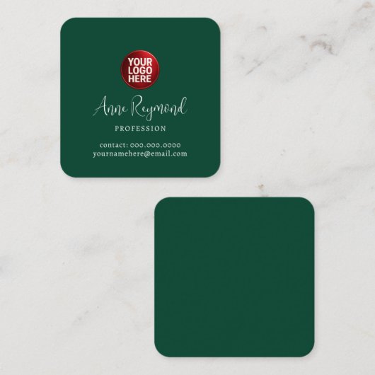 Business Logo and Script Name Green スクエア名刺 (正面/裏面)